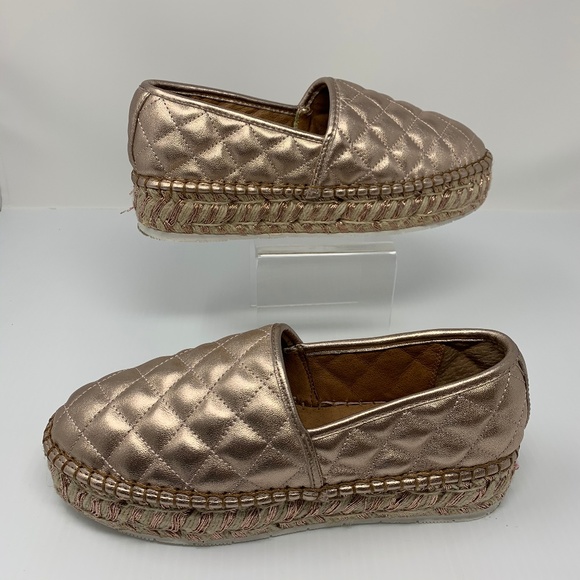 J Slides Size 8 Platform Espadrilles Shoes Rose Gold Metallic Flats - Picture 2 of 8